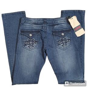 ABM Distressed Junior Size 5 Straight Jeans  Embellished Cowgirlcore Preppy NWT